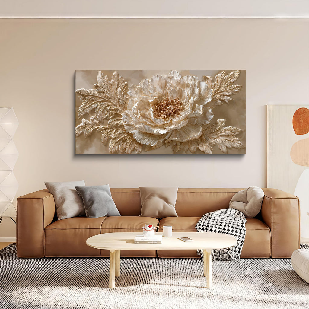 Soft Beige Peony Flower Canvas Wall Art Decor 24" X 48"