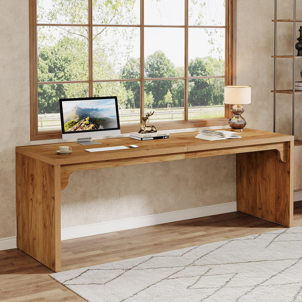 78.7-Inch Extra Long Desk, Two Person Long Computer Desk, Double Writing Table, Light Walnut Brown