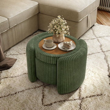 Lennox Modern Chenille 25-inch Round Storage Ottoman with Reversible Flip Top, Upholstered Footstool, Green