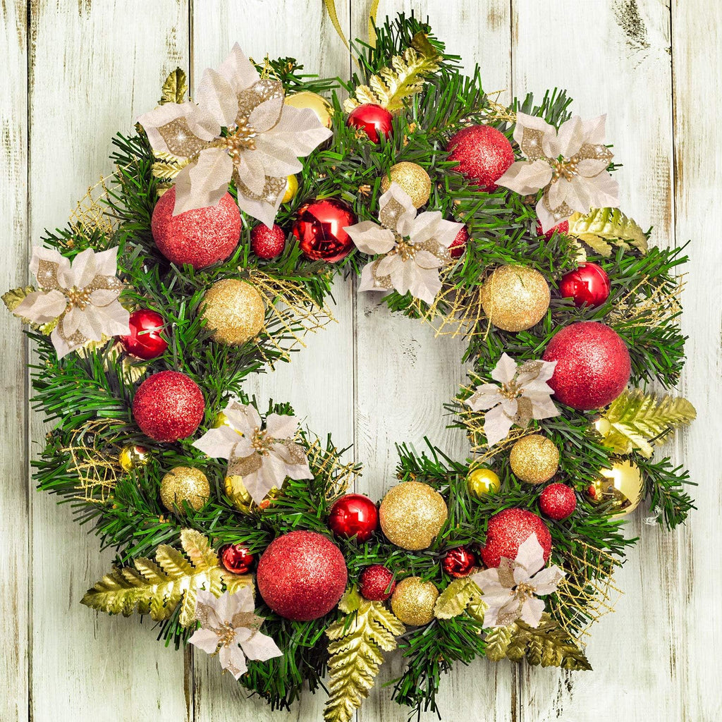 Christmas Artificial Glitter Poinsettia Flowers Xmas Flowers Wedding Christmas Tree New Year Ornaments(Gold) - Set of 24