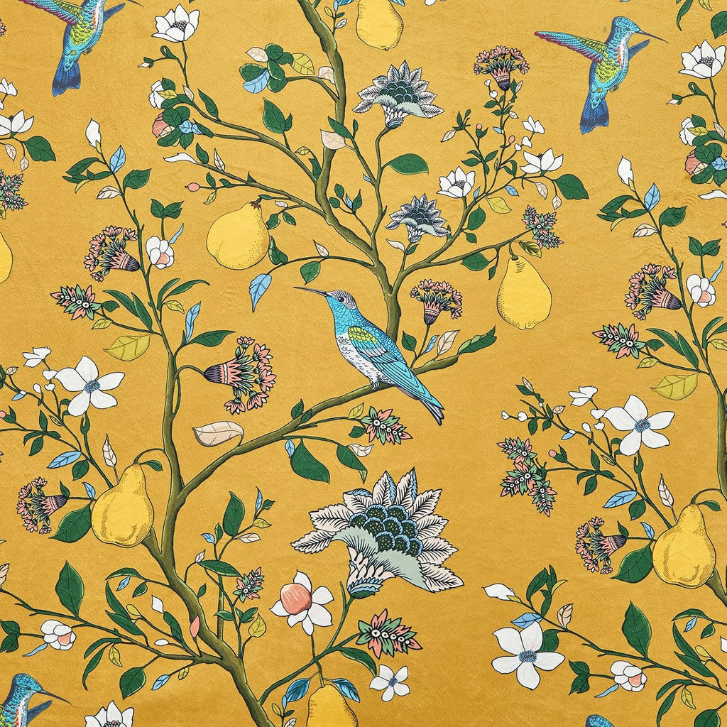 Mustard Yellow Vintage Velvet Curtains 96 inches,Victorian Whimsical Botanical Floral Blackout Room Darkening Curtain