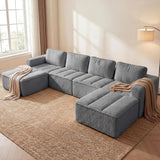 145" U Shaped Modular Sectional Sofa with Ottoman, Boneless Comfy Couch with Layered Cushion