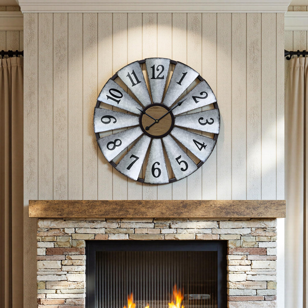 30'' Windmill Large Wall Clock, Distressed Metal Clock