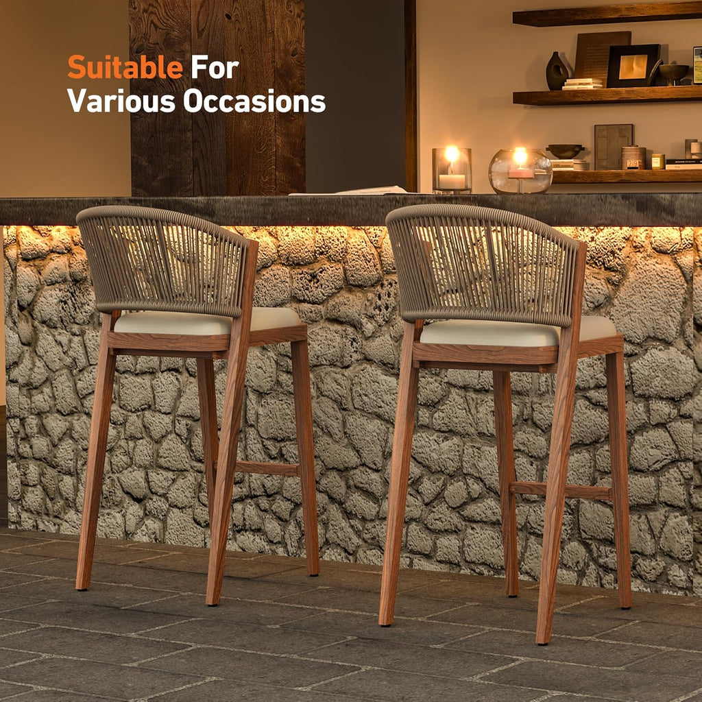Modern Shade Chatham Outdoor Bar Stools Set of 2 with Rope Woven Backrest