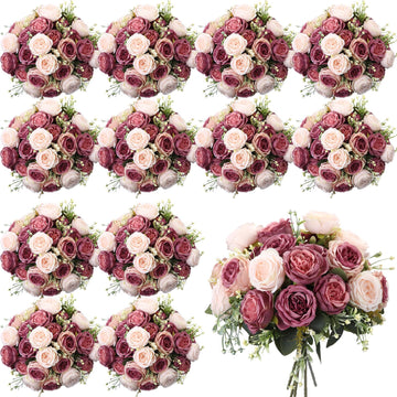 24 Bundles Artificial Peonies Flowers, Dusty Pink, Dusty Rose