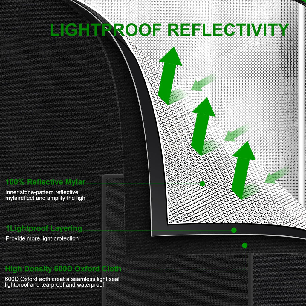 2x2 Grow Tent, 24"x24"x48'' High Reflective 600D Diamond Mylar Canvas with Observation Window and Floor Tray for