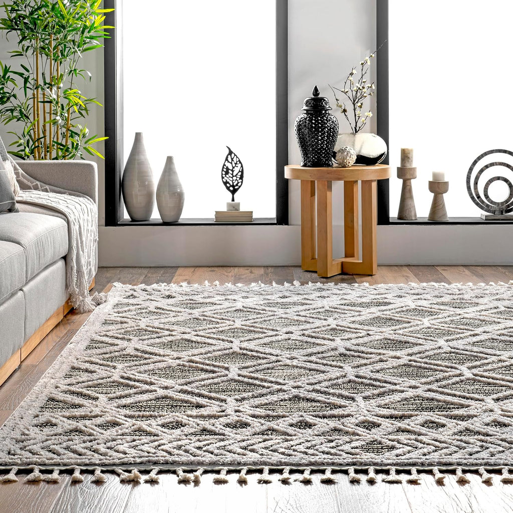 Ansley Grey Trellis Power Loomed Area Rug