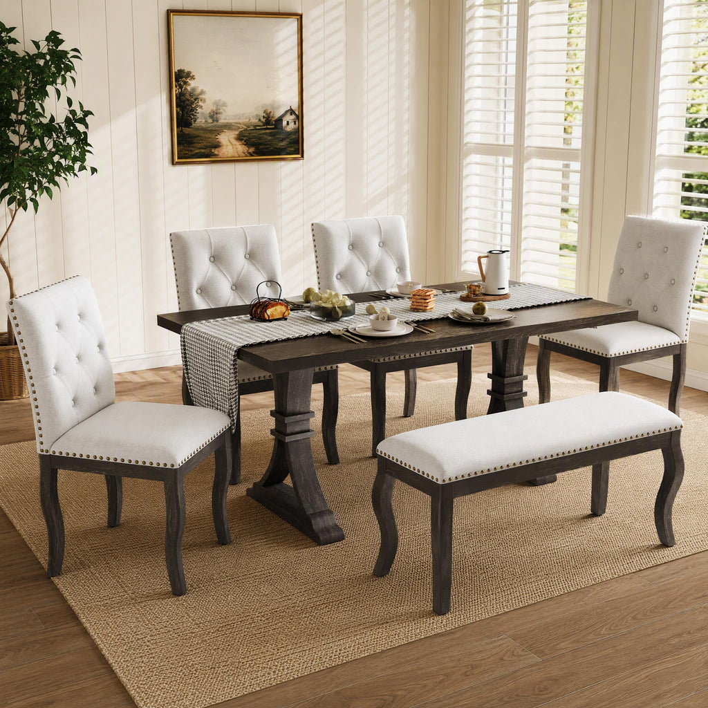 6‐Piece Dining Table Set, Farmhouse Dinner Table Set, Espresso