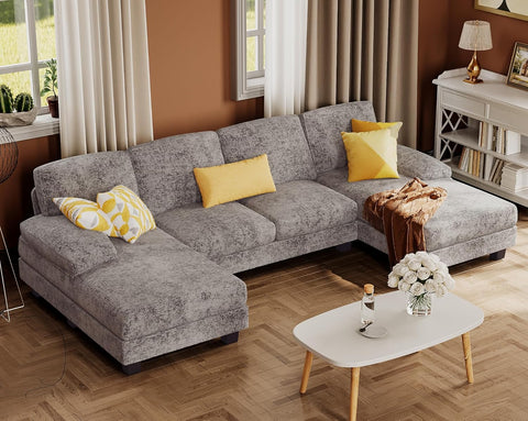 Sectional Couches for Living Room, U-Shaped Sofa Couch with Linen Fabric