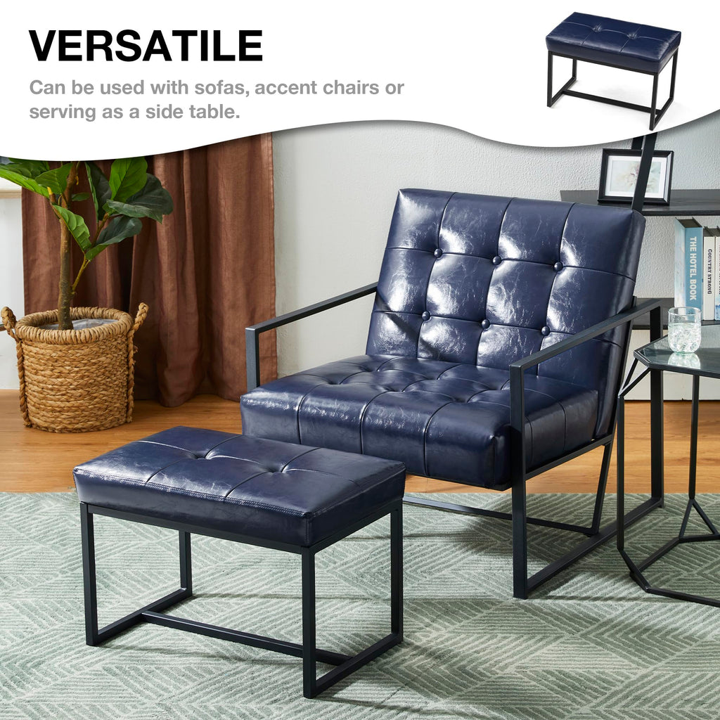 Ottoman Bench Pack of 2, Modern PU Leather Vanity Stools Chairs with Metal Frame, Makeup Stool Padded Foot Rest Stool