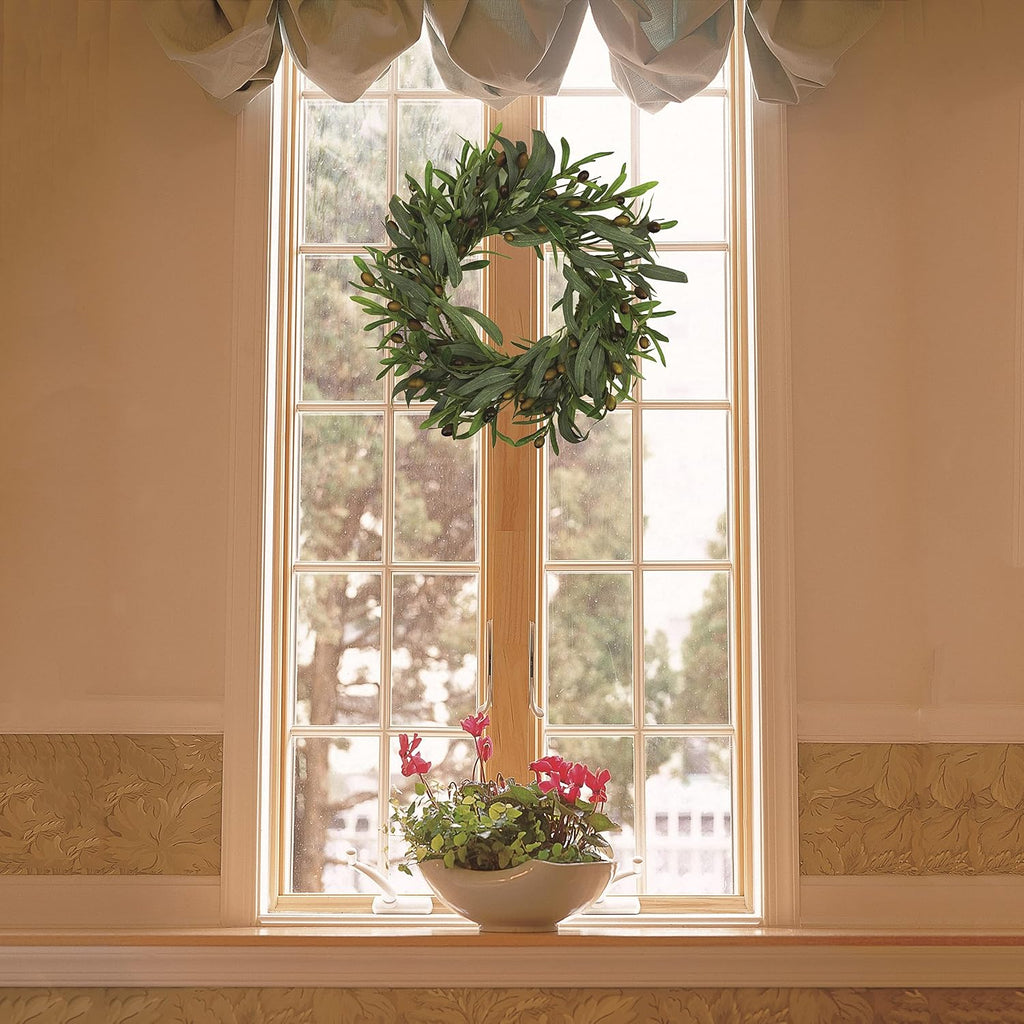 20 inches Artificial Green Olive Wreath Greenery Wreath with Olive Leaves, Bean for Front Door Indoor Outdoor