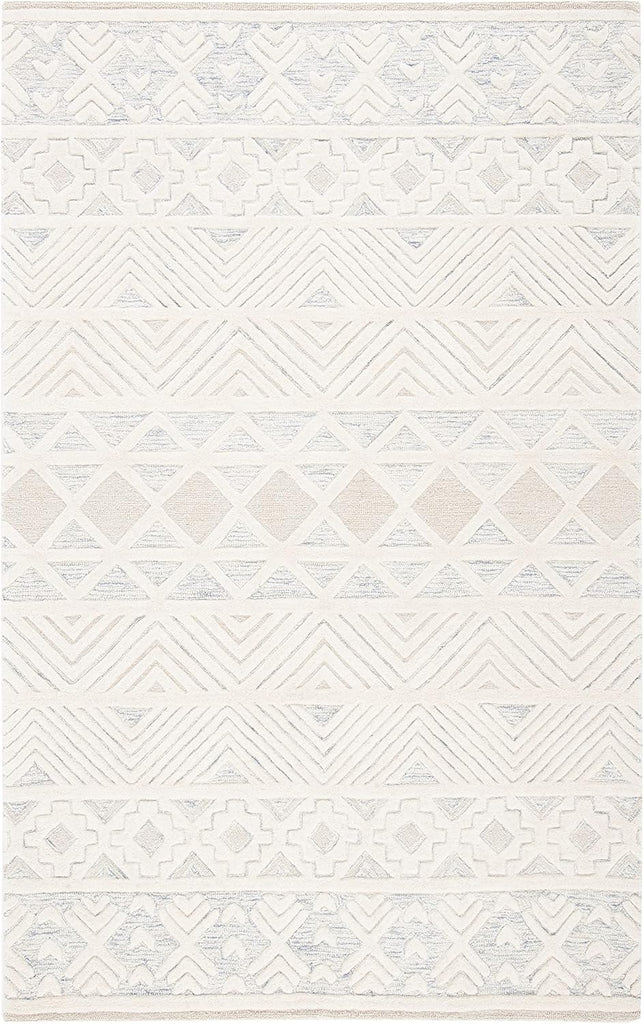 Artistry Collection Accent Rug, Ivory & Light Grey, Handmade Moroccan Boho Wool, Ideal for High Traffic