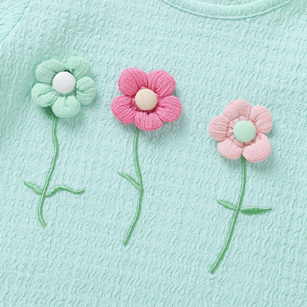 Toddler Baby Girl Clothes Summer Ruffle Short Set Flower Short Sleeves T-Shirt Tops + Shorts Cute Outfits Set