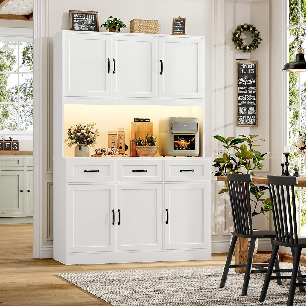 Kitchen Pantry Storage Cabinet, Tall Kitchen Hutch Cabinet, White | 47"W Food Pantry Cabinet with Smart LED /
