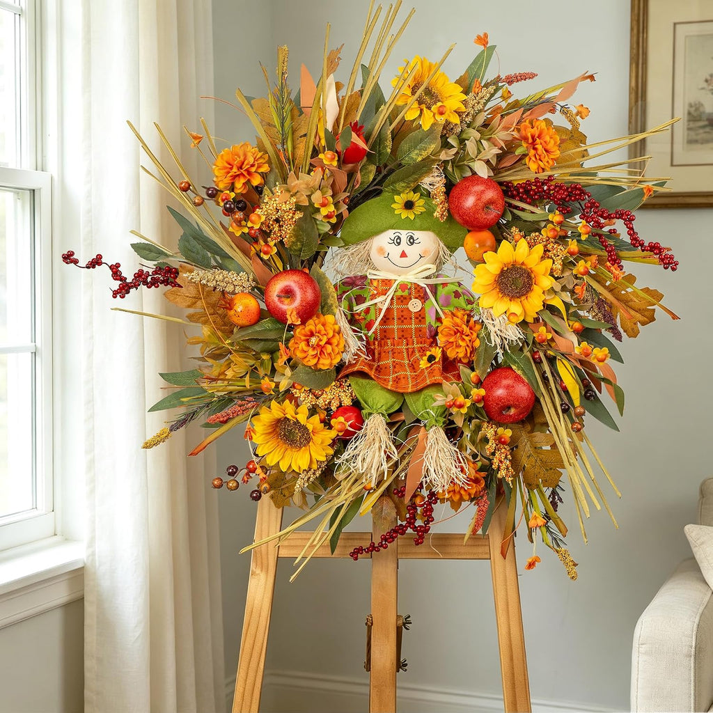Fall Wreath for Front Door, 24 Inch Autumn Wreath for Front Door