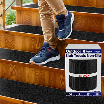Outdoor Stair Treads Non Slip - 30" x 8" - 8-Pack Waterproof 80-Grit Grip Strips for Wooden Steps - Anti Slip & Anti