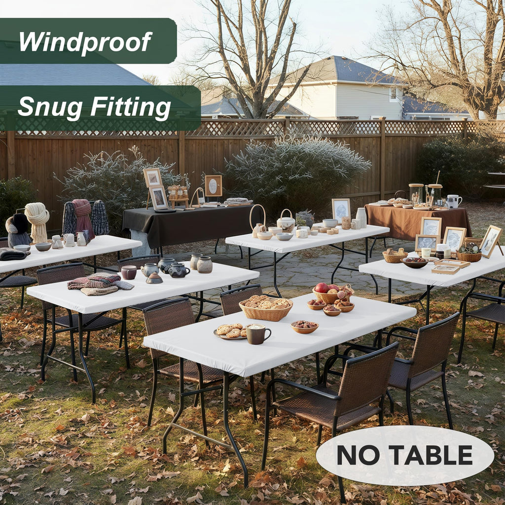 Fitted Rectangle Tablecloths for 6ft Folding Tables 6 Packs White