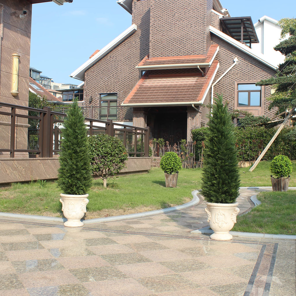 4ft Artificial Cedar Trees Artificial Topiary Trees Set of 2 Faux Cypress Plants UV Resistant Potted Bushes Faux