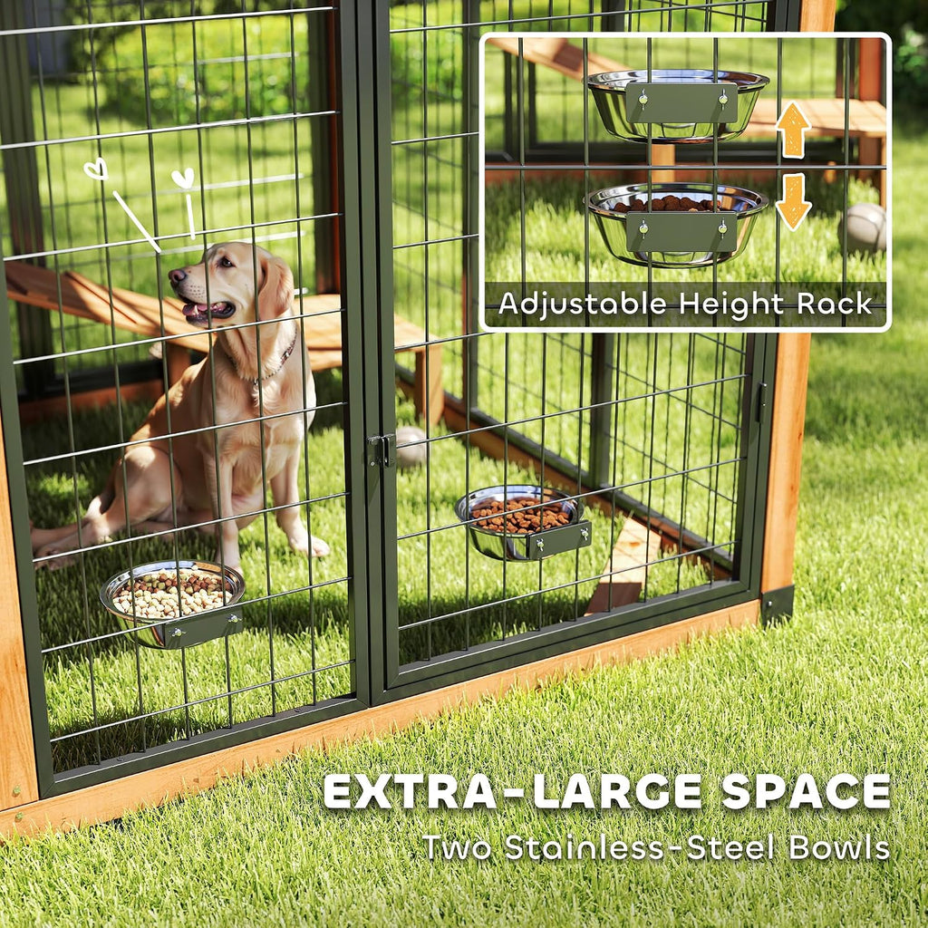 7' x 5' Extra Large Outdoor Dog Kennel Walk-in Wood Dog House Yellow