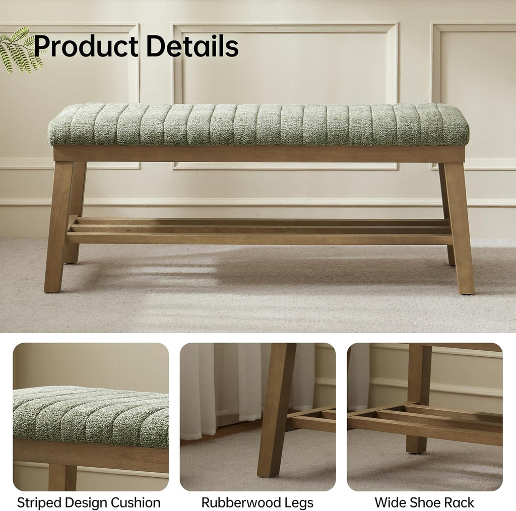 Entryway Bench, 44.4" Upholstered Storage Shoe Bench , Shoe Rack Bench with Rubberwood Legs, Modern End of Bed Bench