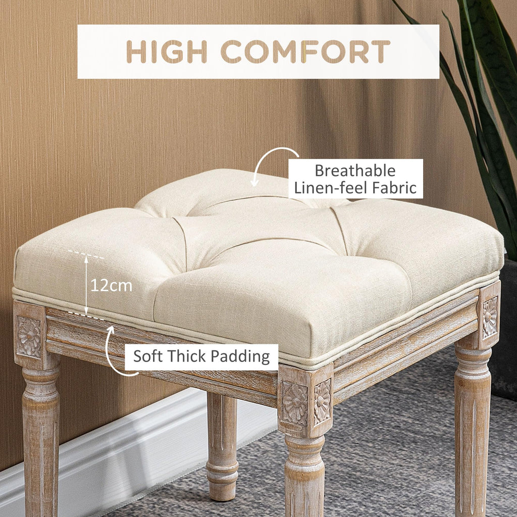 16" Vintage Ottoman Tufted Foot Stool with Upholstered Seat Beige