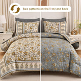 Dinjoy Boho Comforter Set Queen,Beige Brown Bedding Paisley Floral 7 Piece Bed in a Bag Reversible Lightweight