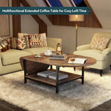 Folding Coffee Table, Small Coffee Tables with 2-Tier Storage, Mid Century Modern Center Table for Small Space