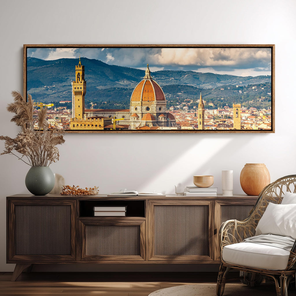 Large Framed Wall Canvas Print - Florence Cathedral Cityscape Italian Architecture - Contemporary Artwork Bedroom