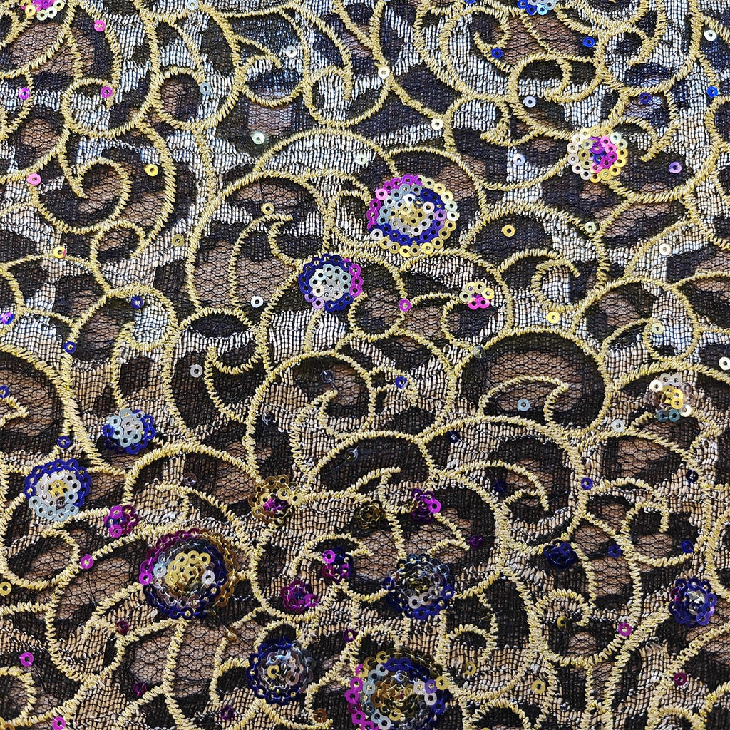 African Lace Fabric 5 Yards Gold Sequins Embroidery