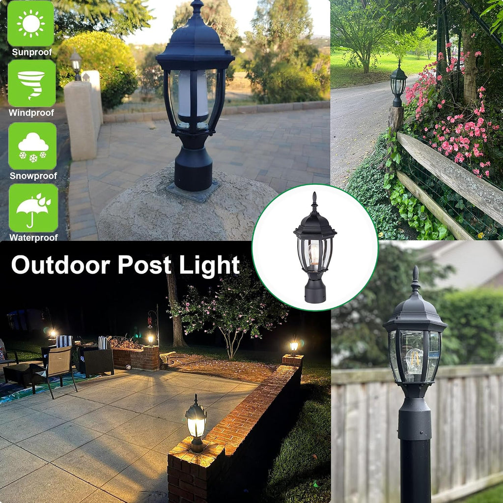 Outdoor Post Lighting Fixture Pole Lantern, 16'' Waterproof Aluminum Post Lamp with Clear Glass, E26 Socket