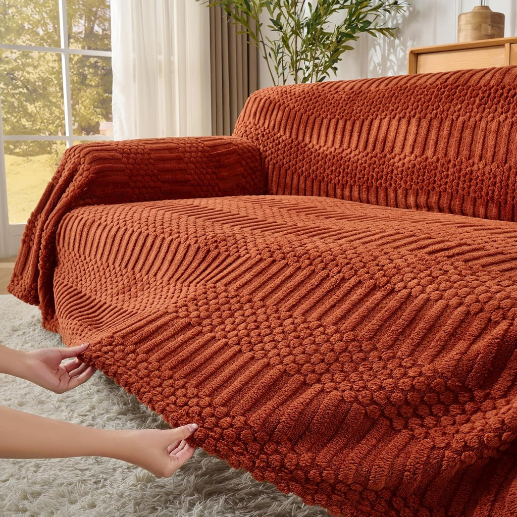 Fuzzy Hobo Couch Cover for Sectional Sofa, Sofa Slipcover for 2 Cushion Couch, 71"x118" Caramel Non-Slip Washable