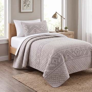 Twin 2-Piece Quilt Set, Heather Grey Embroidered Bedspread