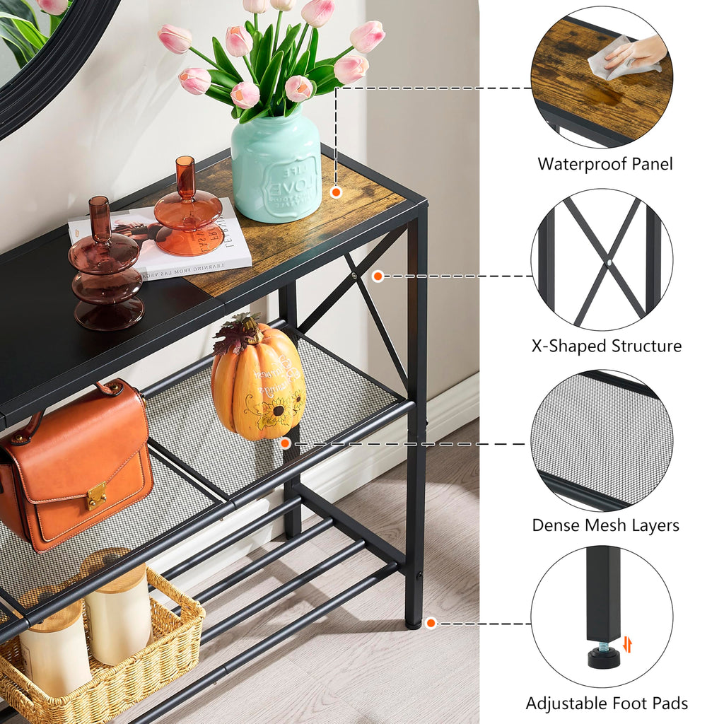 Industrial Console Table, 3 Tier Entryway Table, Hallway Tables, Narrow Sofa Tables with Shelves, Entrance Table