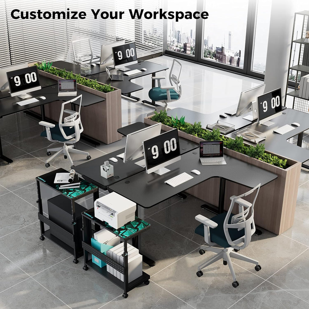 60 Inch L60 L Shaped Gaming Desk with Height Adjustable Computer Tower Stand Workstation