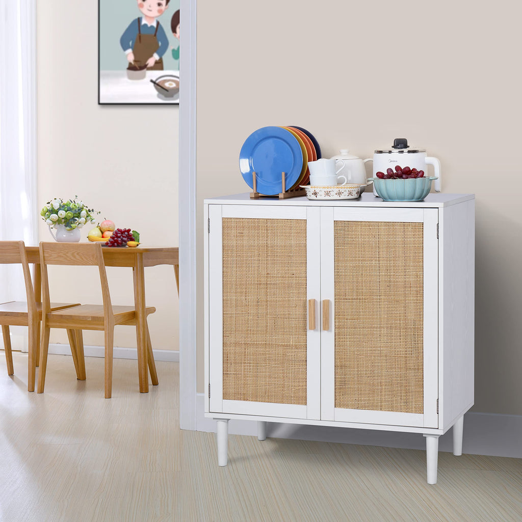 Kitchen Storage Console with Rattan Decorated Doors, Liquor Buffet, Dining Room, Hallway, Cupboard Console Table