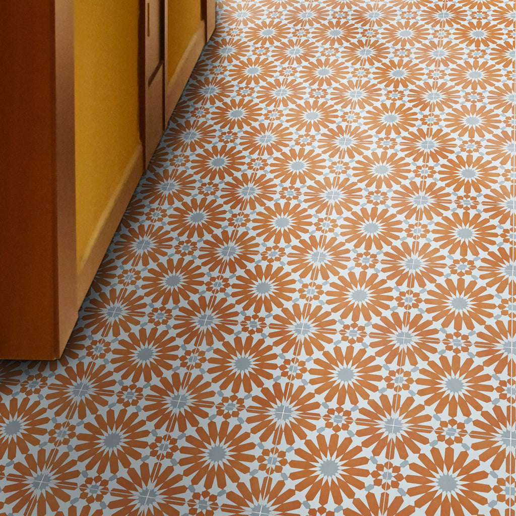 Alhambra Handmade Cement Tile, 8''X8'', Orange,White,Gray,12
