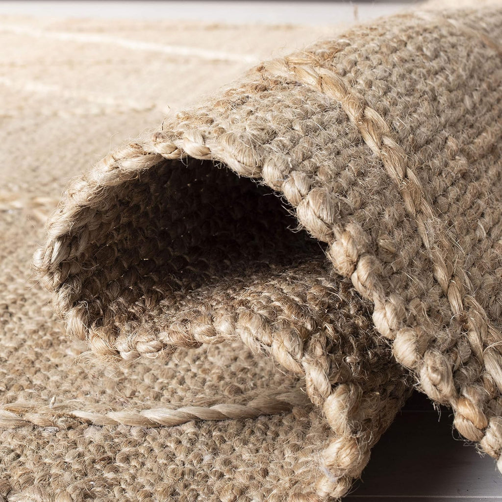 Natural Fiber Collection Area Rug - 4' Square, Natural, Farmhouse Rustic Moroccan Trellis Braided Tassel Jute Design