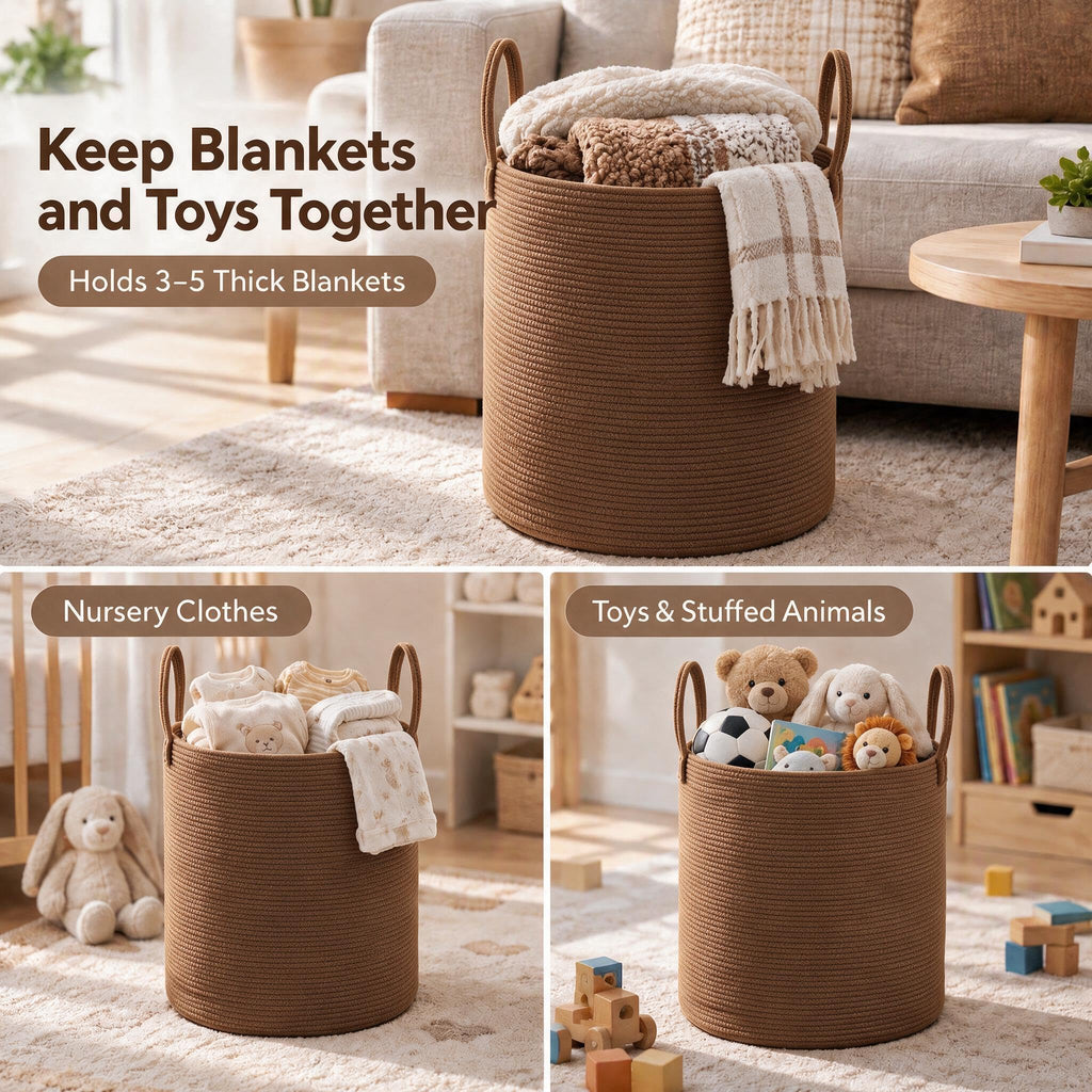 60L Cotton Rope Laundry Basket Hamper, Golden Jute