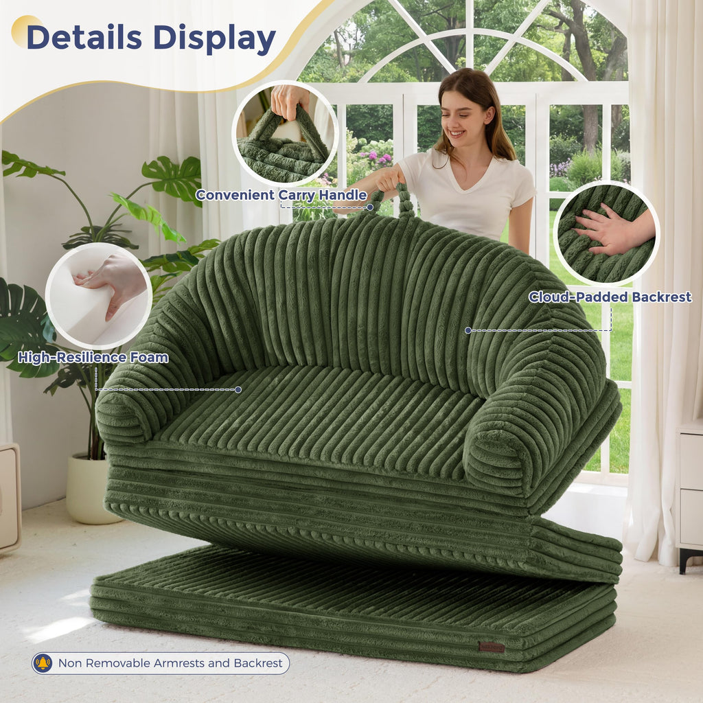 Folding Sofa Bed Chair, Sleeper Chair for Adults, Faux Fur