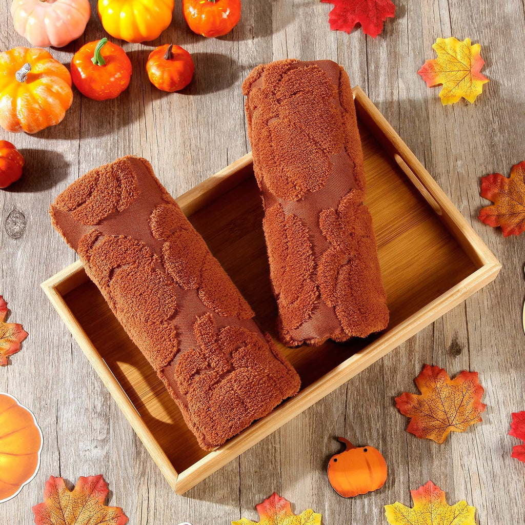 Hand Towels Fall Pumpkin Thanksgiving Dark Color Bathroom Decorative Towels Set for Drying, Cleaning, Cooking - Set of 2