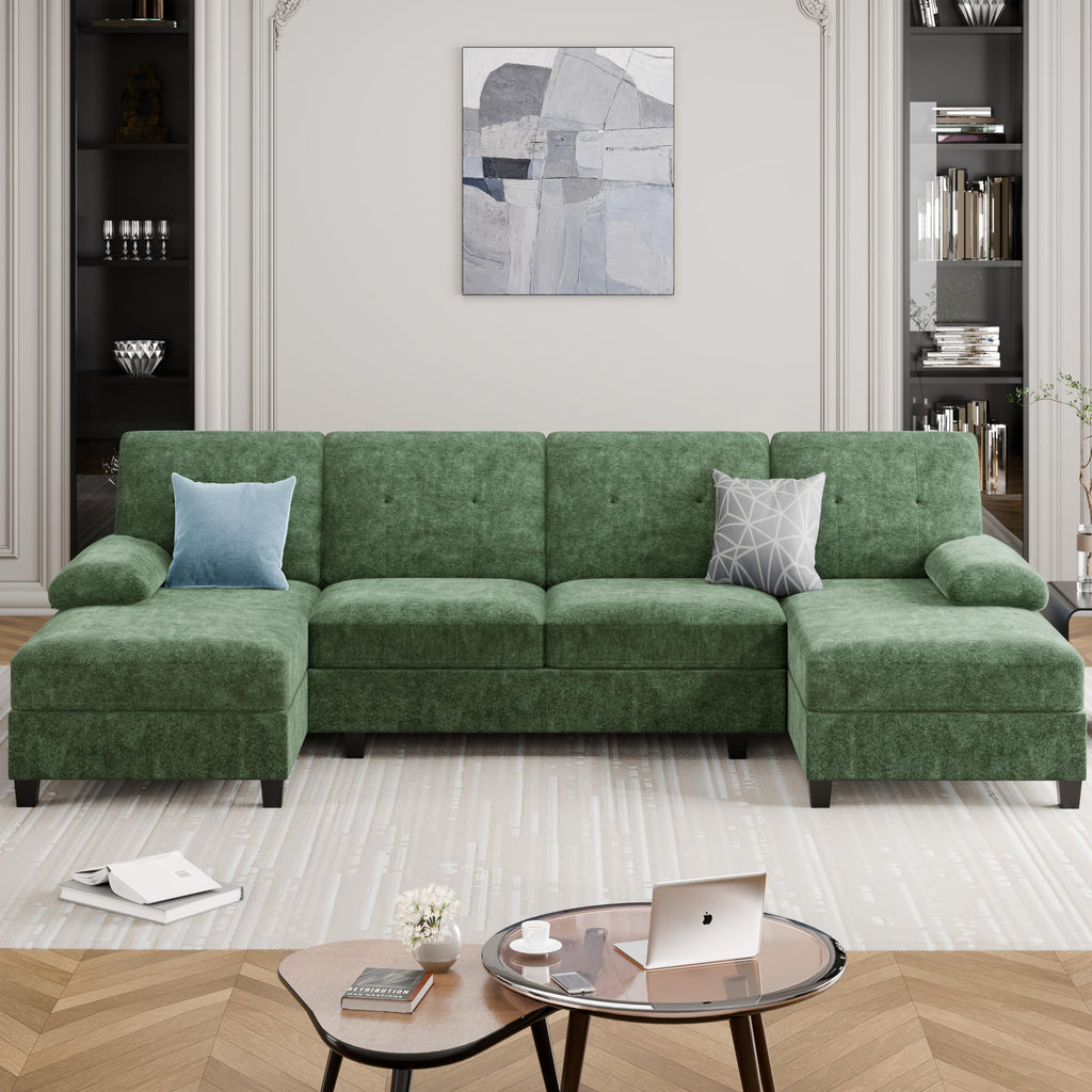 Sectional Couches, 106 in U Shaped Couch Soft Sectional Sofa with Double Chaise, Comfortable Fabric 4 Seat Sofa