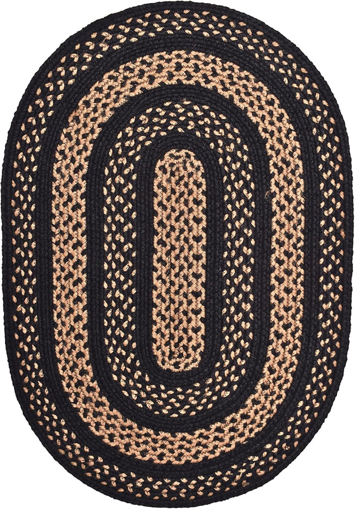 Charleston Oval Braided Rugs 27x45 - Ideal as Black and Tan Kitchen Rugs for Primitive Decor