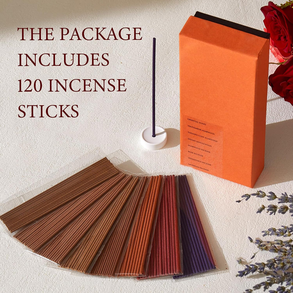 Mini Incense Sticks - Short 8-Scents Variety Set, 120 Natural Hand-Dipped Sticks (4" Long, 20-Min Burn) Clean-Burning - Set of 120