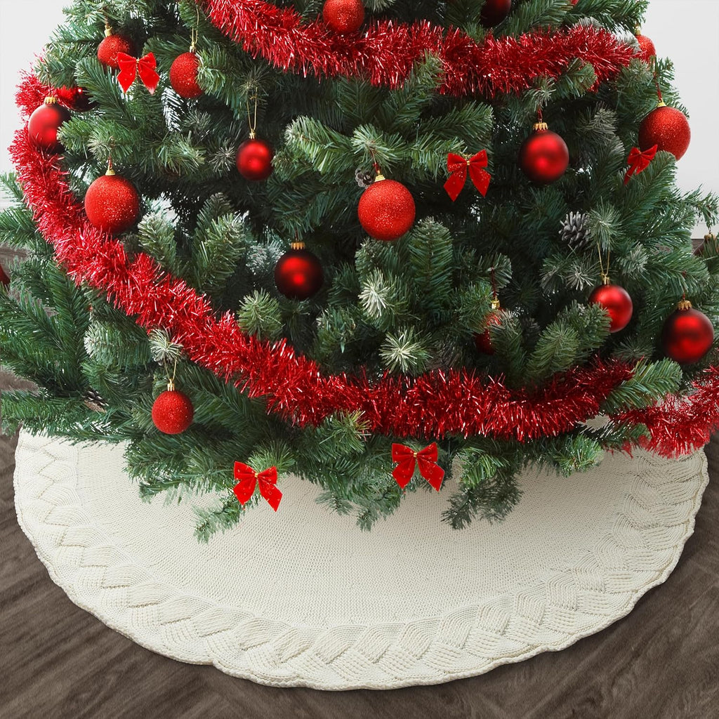 Christmas Tree Skirt - 48 Inch Knitted Xmas Tree Skirt