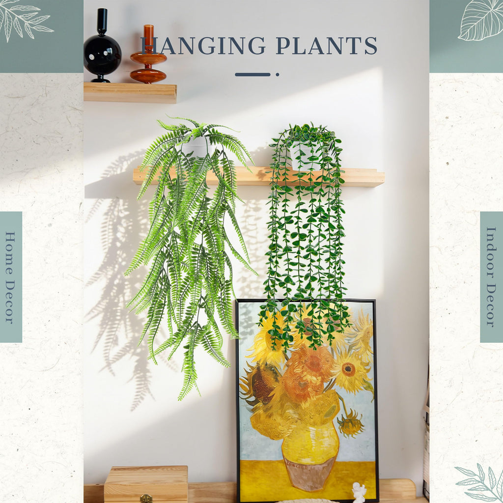 4Pcs Fake Hanging Plants with White Pots for Bright Shelf Decor