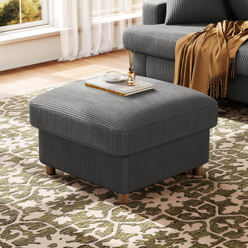 Corduroy Ottoman with Storage, 25" Oversize Ottomans, Tool-Free Setup Storage Bench, Solid Wood Foot Rest, Comfy