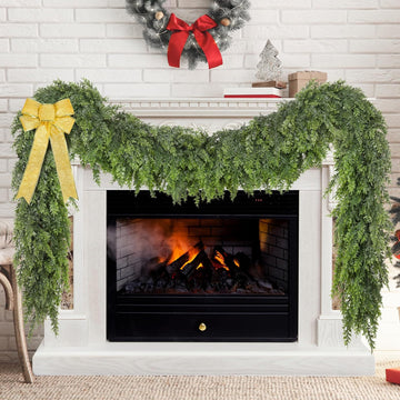 9Ft Christmas Cedar Garland, Artificial Realistic Greenery Faux Garlands Touch Like Real Pine Needles Xmas Décor