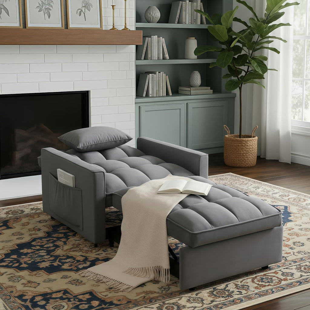 Sleeper Chair, Pull Out Chair Sleeper with Adjustable Back & Pocket, Convertible Chairs Bed Sleepers for Adults, 3 in