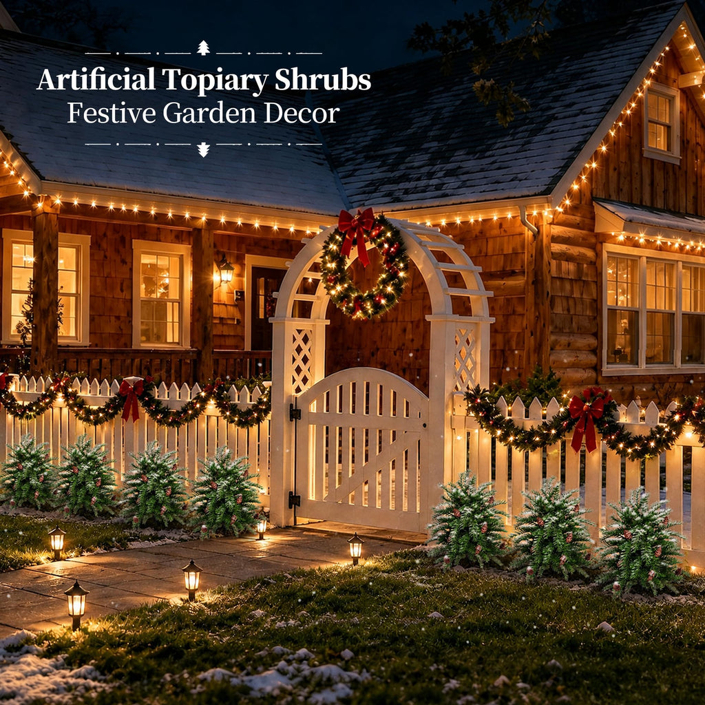 2 Pack Artificial Cedar Topiary Trees with Spike for Outdoor