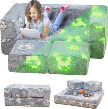 Toddler Couch, Glow in The Dark Kids Play Couch Toddler Fold Out Couch, Kids Fold Out Couch for playroom, Convertible